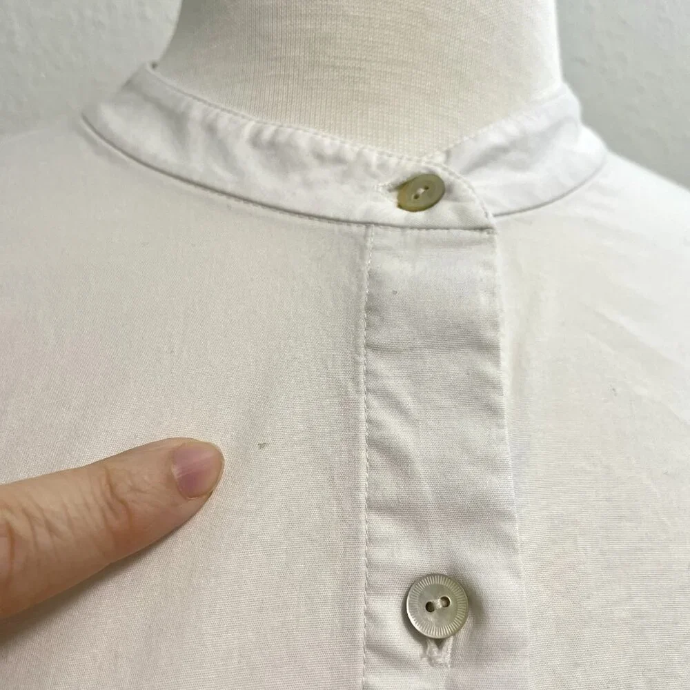 Eileen Fisher Mandarin Collar Button Front Long Sleeve Tunic Top White sz Medium